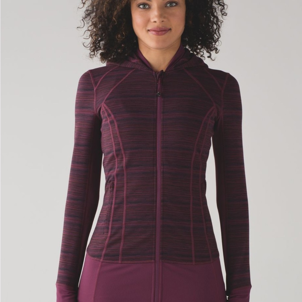 lululemon Daily Practice full zip Striped Burgundy Hooded Jacket